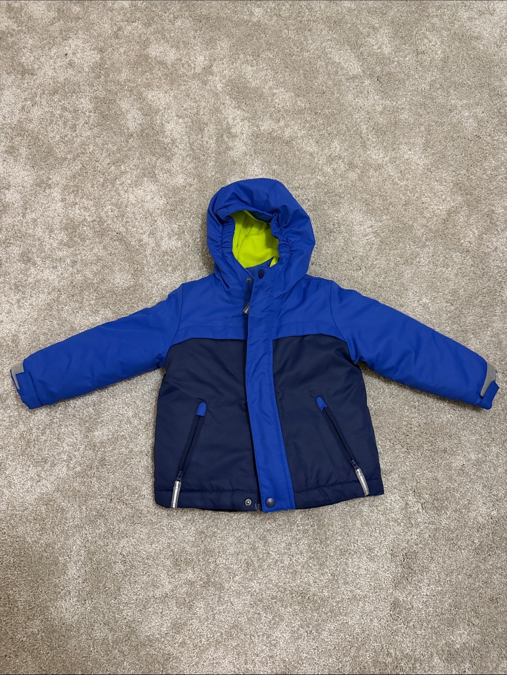 Cat & Jack Blue Two-Tone 2 in 1 Hooded Puffer with Lime Lining Winter Coat